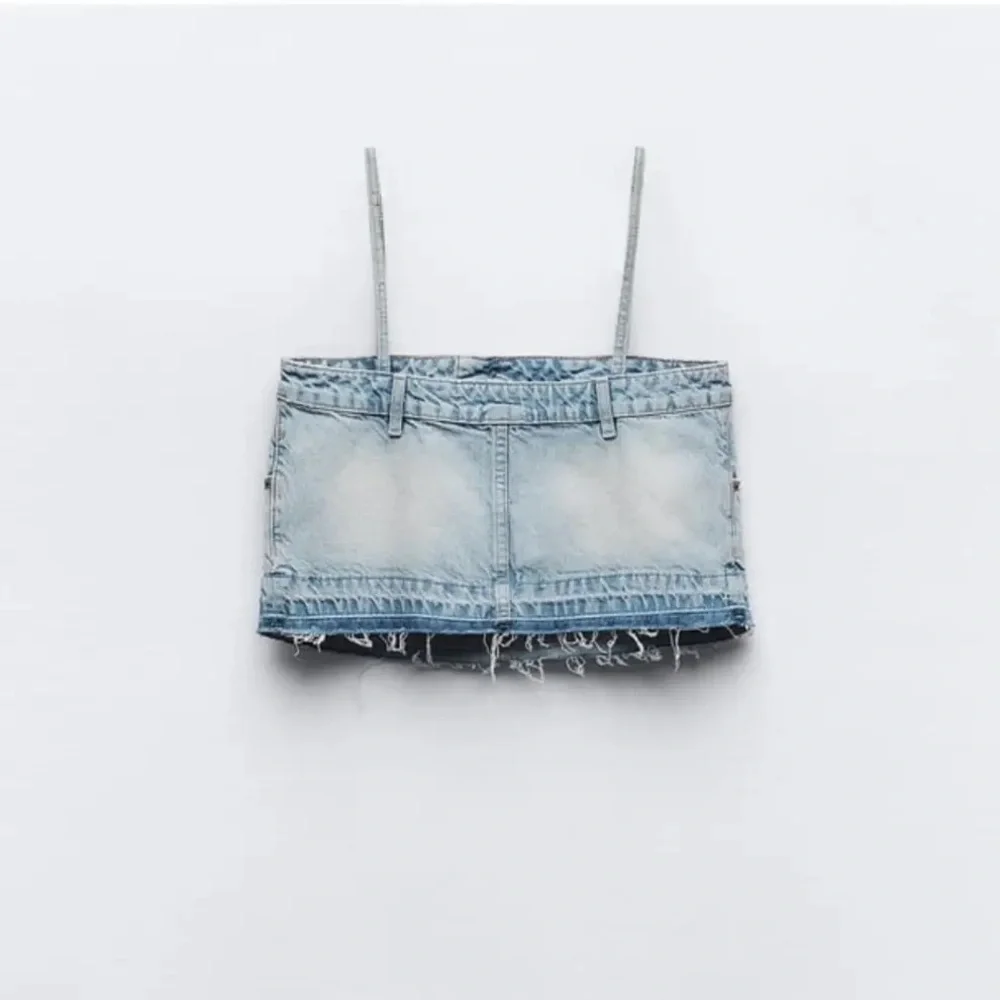 ZARA TRF‎ DENIM SKIRT EFFECT CROP JEAN TOP Sz XS